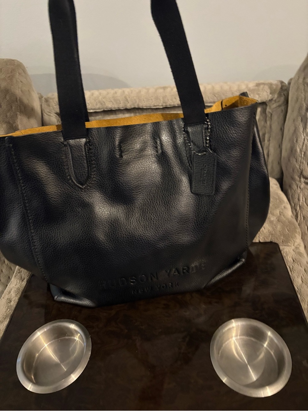 Coach Black Leather Tote with suede Interior Trim